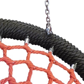 &ldquo;Bird nest&rdquo;  type seat  with a diameter of 100 cm, hanged on 6 mm stainless steel chains. Metal frame covered with soft polypropylene rope. 